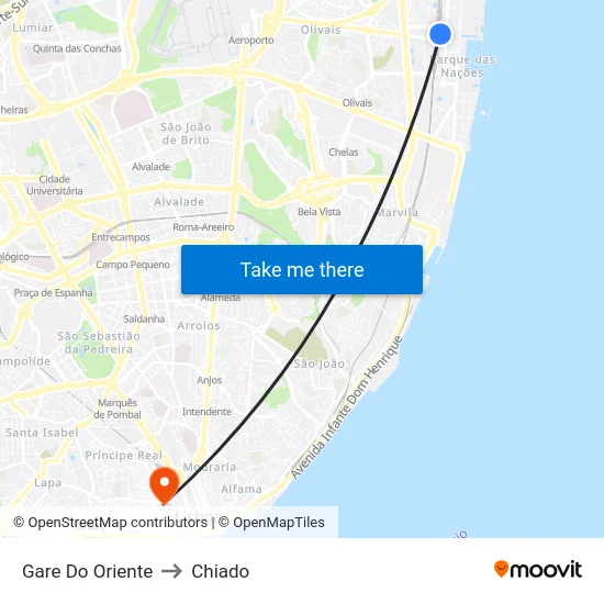 Gare Do Oriente to Chiado map