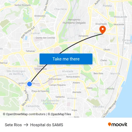 Sete Rios to Hospital do SAMS map