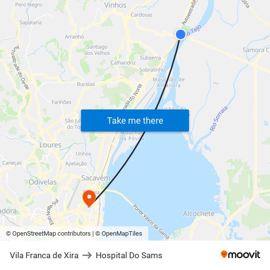 Vila Franca de Xira to Hospital Do Sams map