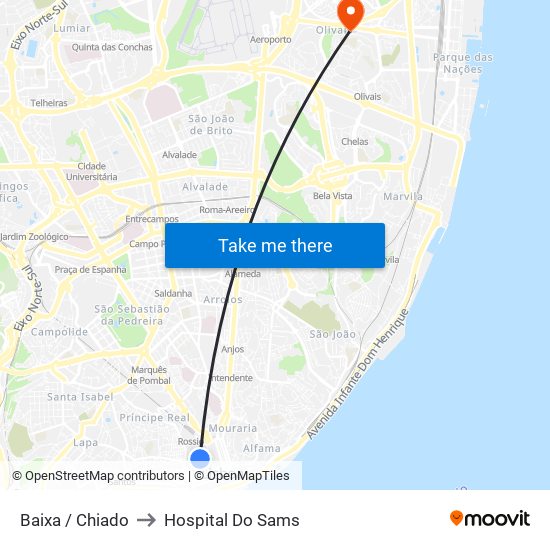 Baixa / Chiado to Hospital Do Sams map