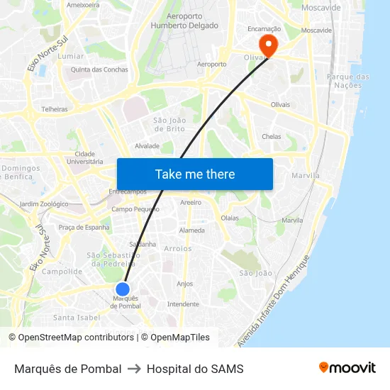 Marquês de Pombal to Hospital do SAMS map