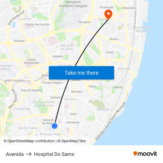Avenida to Hospital Do Sams map