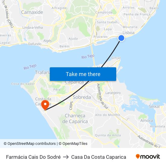 Farmácia Cais Do Sodré to Casa Da Costa Caparica map