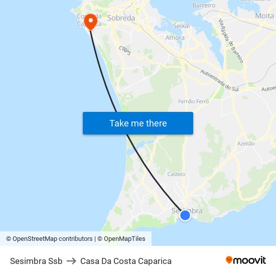 Sesimbra Ssb to Casa Da Costa Caparica map