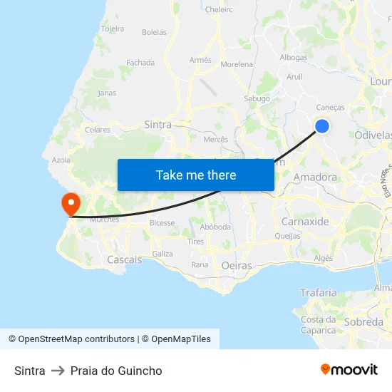 Sintra to Praia do Guincho map