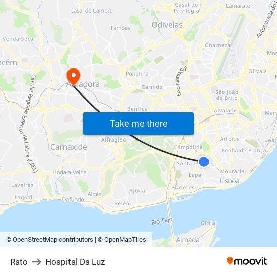 Rato to Hospital Da Luz map