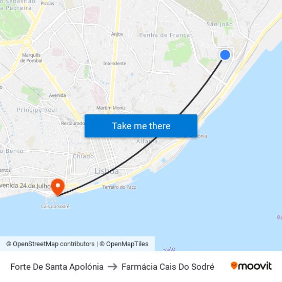 Forte De Santa Apolónia to Farmácia Cais Do Sodré map