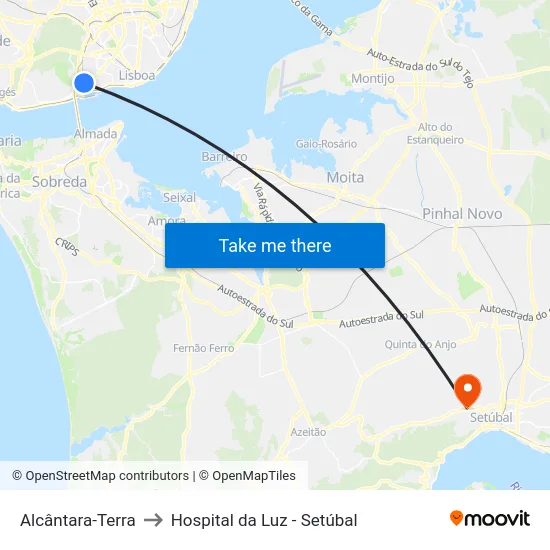 Alcântara-Terra to Hospital da Luz - Setúbal map