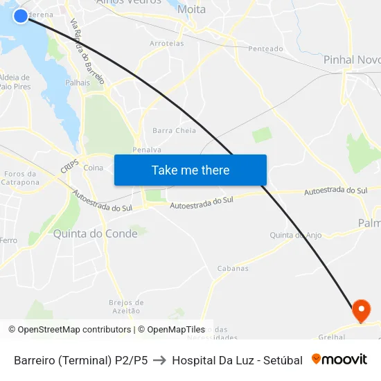 Barreiro (Terminal) P2/P5 to Hospital Da Luz - Setúbal map