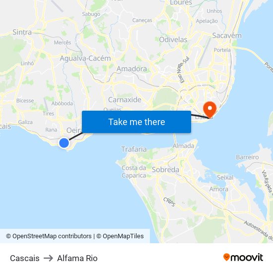 Cascais to Alfama Rio map