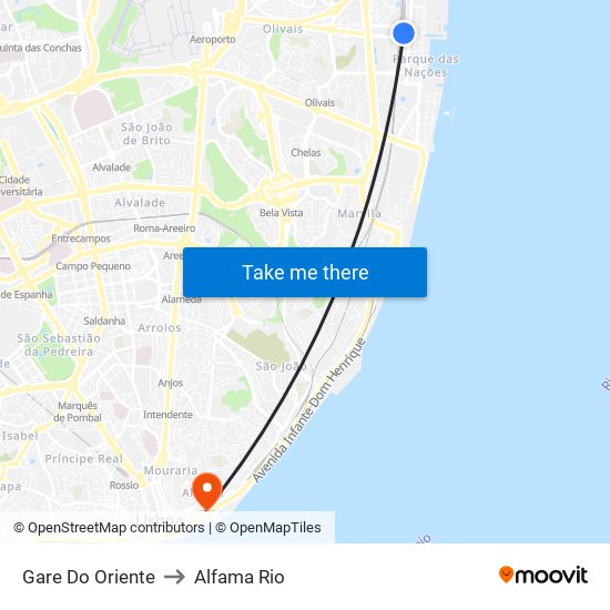 Gare Do Oriente to Alfama Rio map