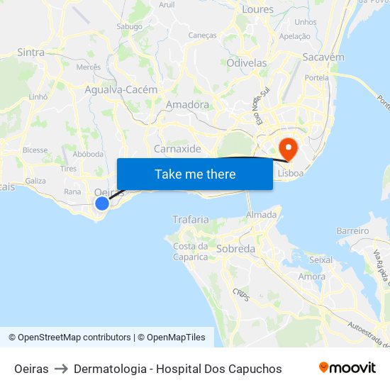 Oeiras to Dermatologia - Hospital Dos Capuchos map