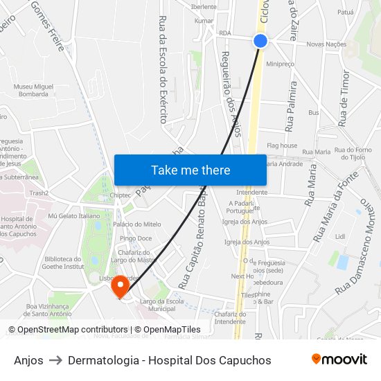 Anjos to Dermatologia - Hospital Dos Capuchos map