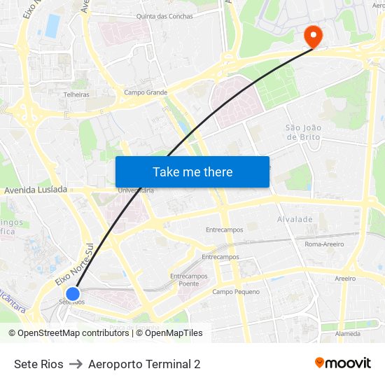 Sete Rios to Aeroporto Terminal 2 map