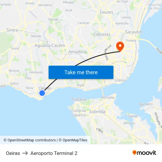 Oeiras to Aeroporto Terminal 2 map