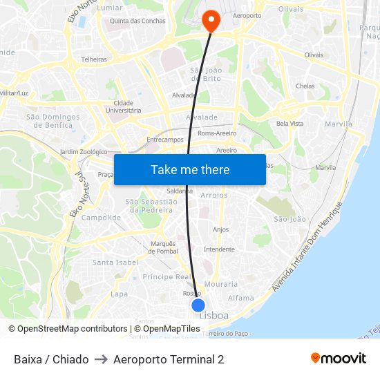 Baixa / Chiado to Aeroporto Terminal 2 map