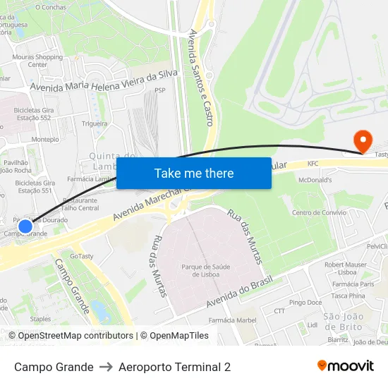 Campo Grande to Aeroporto Terminal 2 map