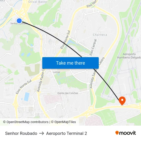 Senhor Roubado to Aeroporto Terminal 2 map