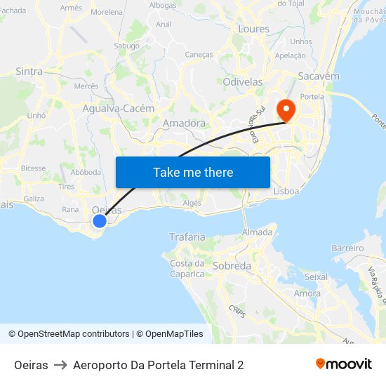 Oeiras to Aeroporto Da Portela Terminal 2 map