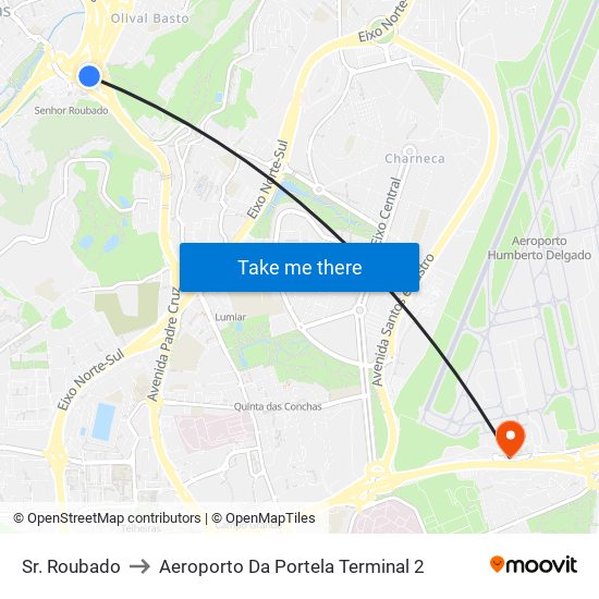 Sr. Roubado to Aeroporto Da Portela Terminal 2 map