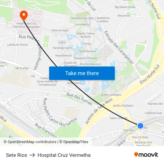 Sete Rios para Hospital Cruz Vermelha através de transportes públicos