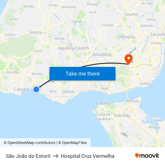 São João do Estoril to Hospital Cruz Vermelha map