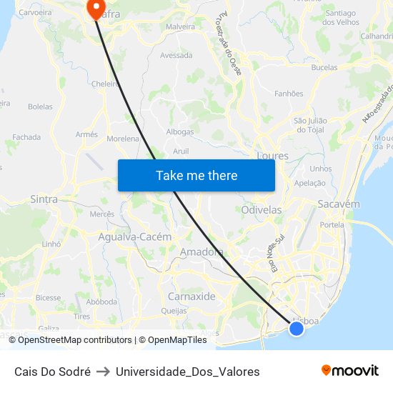 Cais do Sodré to Universidade_Dos_Valores map