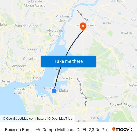 Baixa da Banheira to Campo Multiusos Da Eb 2,3 Do Porto Alto map