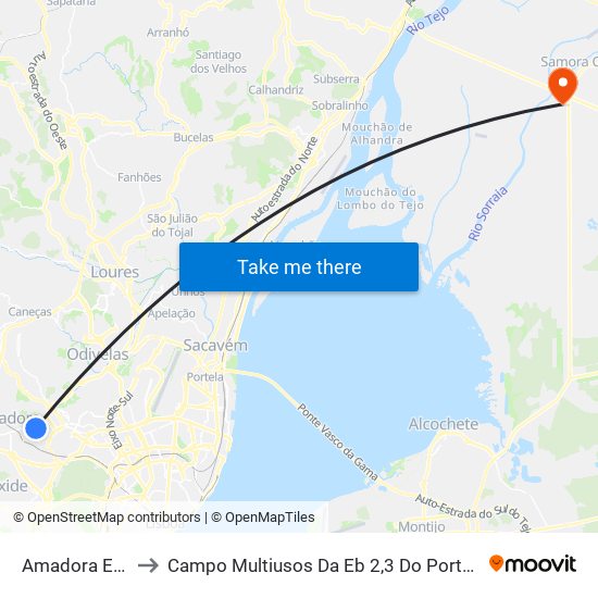 Amadora Este to Campo Multiusos Da Eb 2,3 Do Porto Alto map