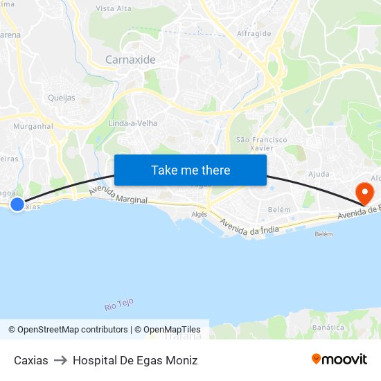 Caxias to Hospital De Egas Moniz map