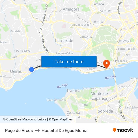 Paço de Arcos to Hospital De Egas Moniz map