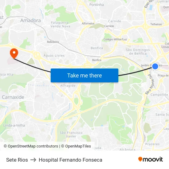 Sete Rios to Hospital Fernando Fonseca map