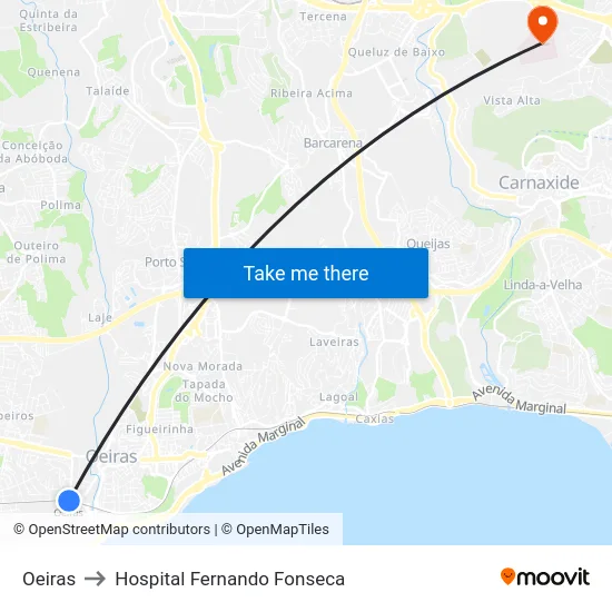 Oeiras to Hospital Fernando Fonseca map