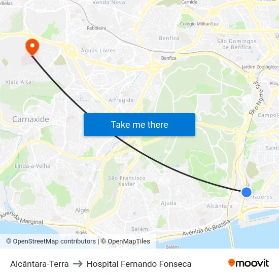Alcântara-Terra to Hospital Fernando Fonseca map