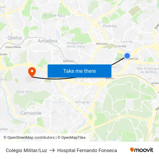 Colégio Militar/Luz to Hospital Fernando Fonseca map