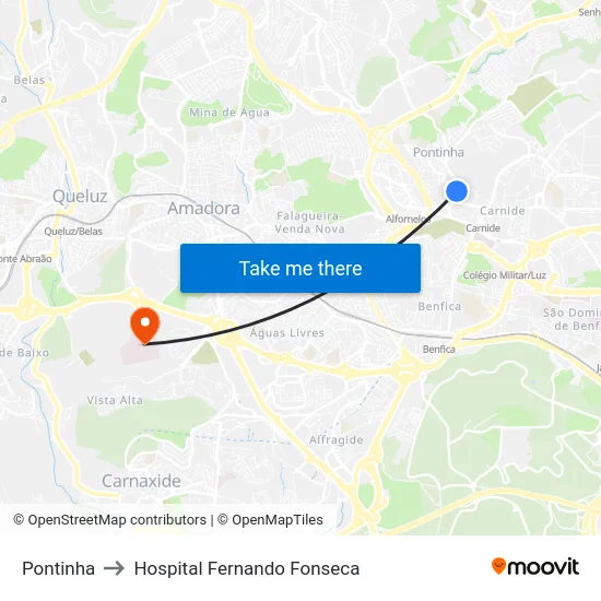 Pontinha to Hospital Fernando Fonseca map