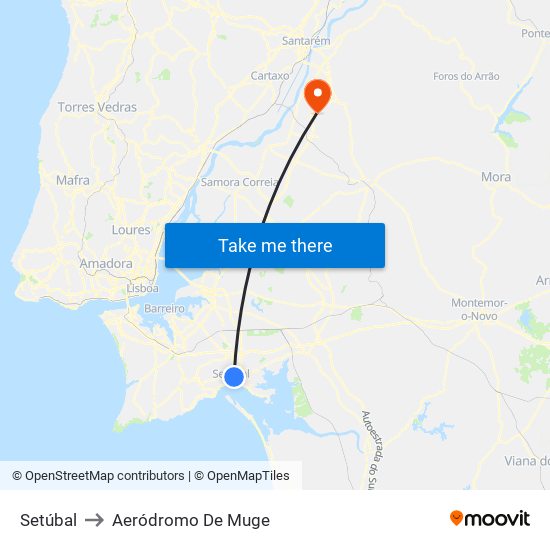 Setúbal to Aeródromo De Muge map