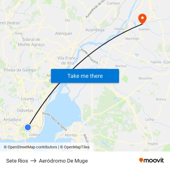 Sete Rios to Aeródromo De Muge map