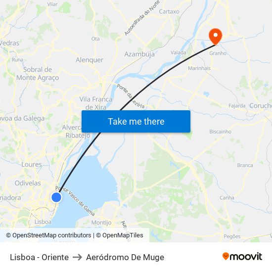 Lisboa - Oriente to Aeródromo De Muge map