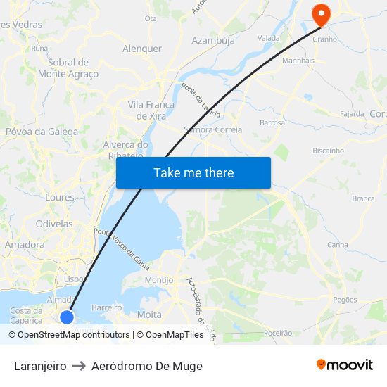 Laranjeiro to Aeródromo De Muge map