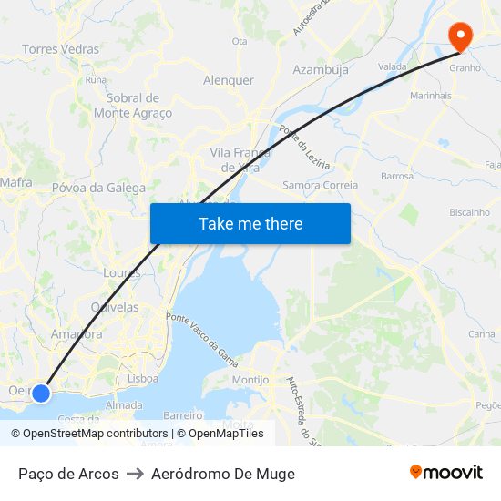 Paço de Arcos to Aeródromo De Muge map