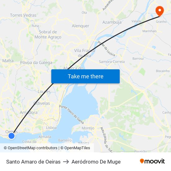 Santo Amaro de Oeiras to Aeródromo De Muge map