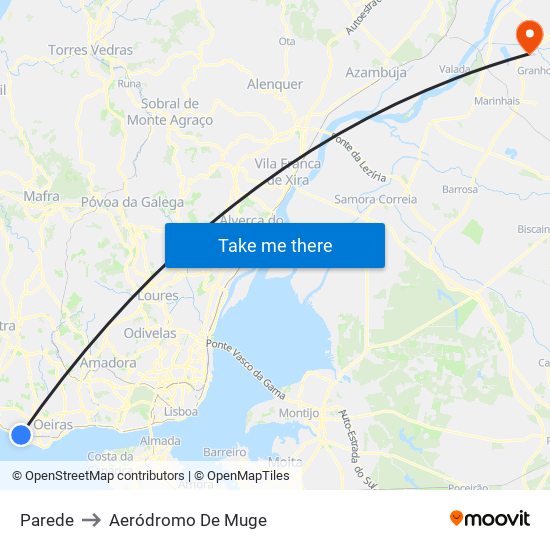 Parede to Aeródromo De Muge map