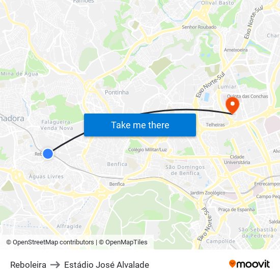 Reboleira to Estádio José Alvalade map