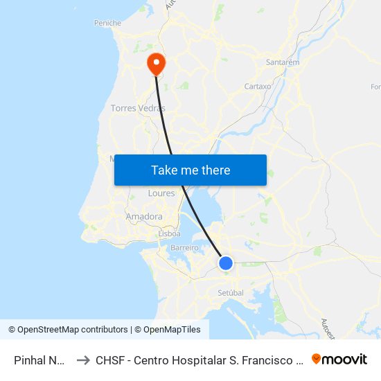 Pinhal Novo to CHSF - Centro Hospitalar S. Francisco Leiria map