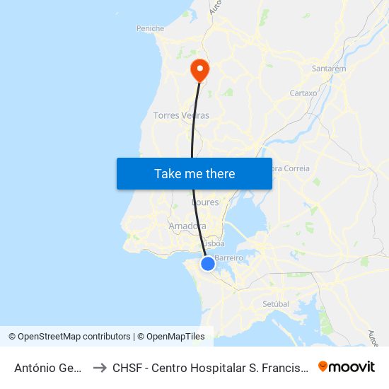 António Gedeão to CHSF - Centro Hospitalar S. Francisco Leiria map