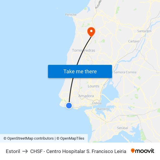 Estoril to CHSF - Centro Hospitalar S. Francisco Leiria map