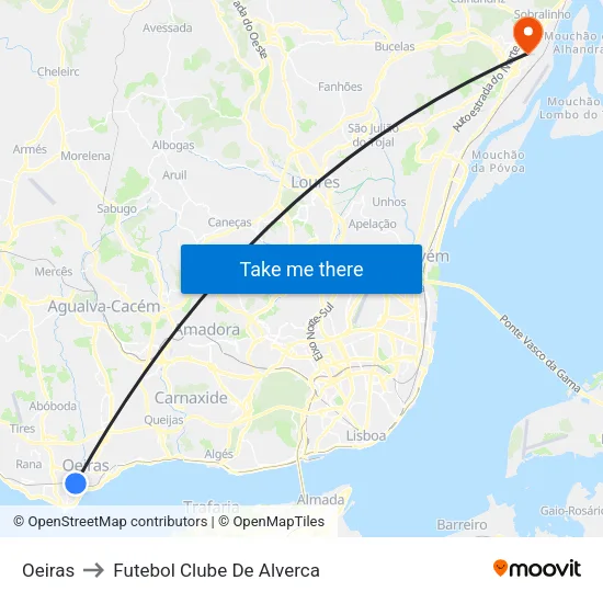 Oeiras to Futebol Clube De Alverca map