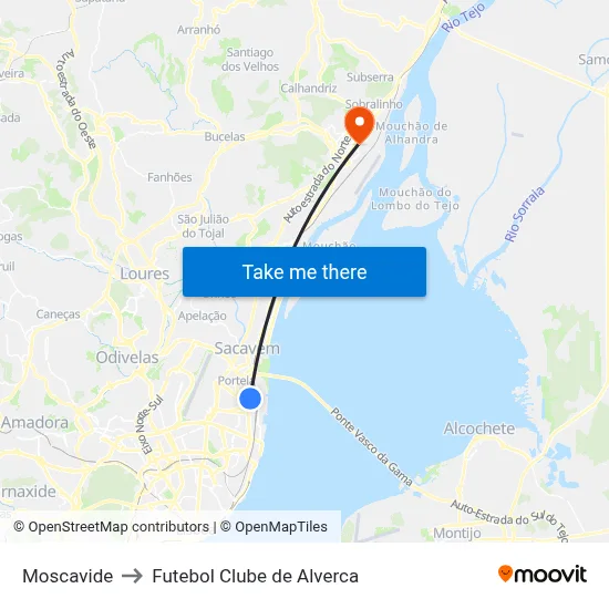 Moscavide to Futebol Clube de Alverca map