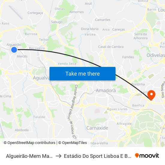 Algueirão-Mem Martins to Estádio Do Sport Lisboa E Benfica map